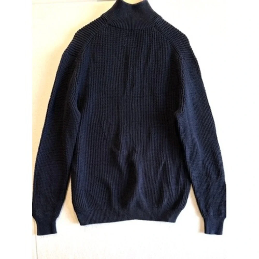 J.Crew Quarter-Zip Sweater Mens Large Navy Blue Waffle Knit Cotton H2713